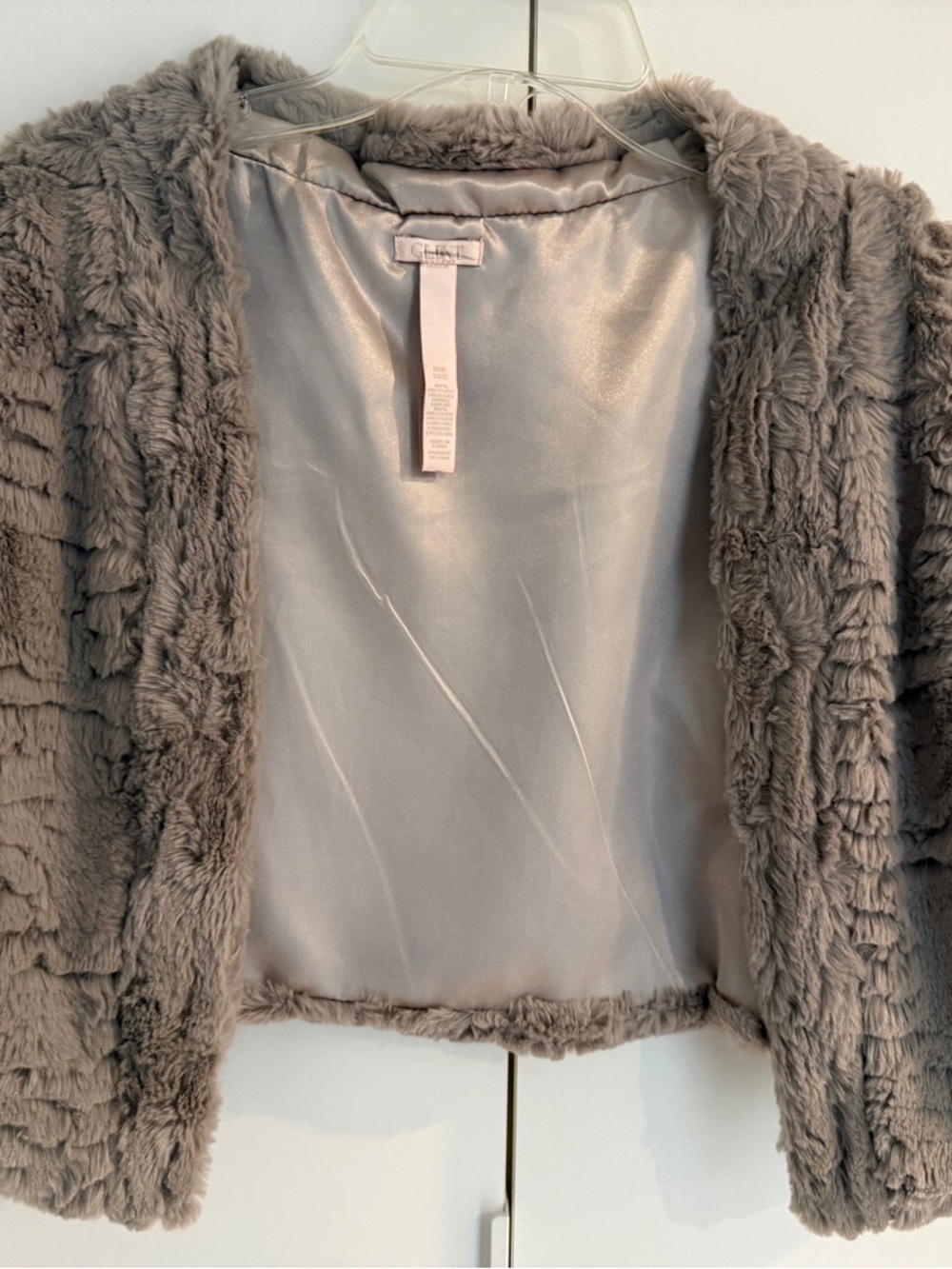 Glint Faux Fur Cropped Jacket in Taupe Gray